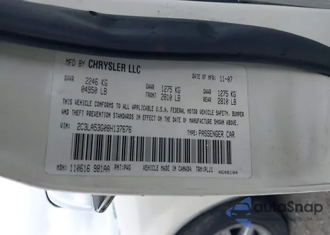 2008 Chrysler 300 Touring z USA, uszkodzony, nr VIN 2C3LA53G08H137676